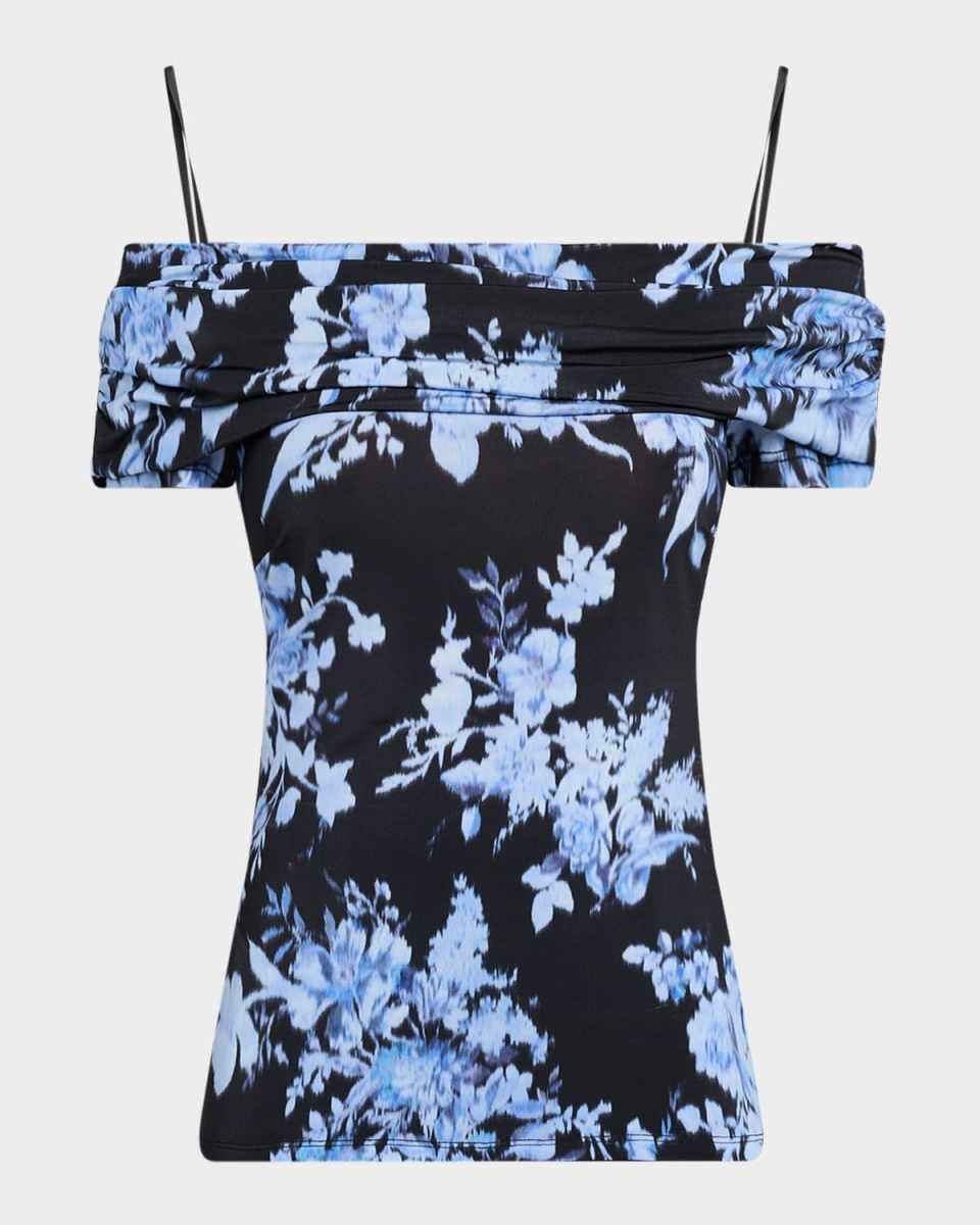 Blur Floral Gathered Off-The-Shoulder Top